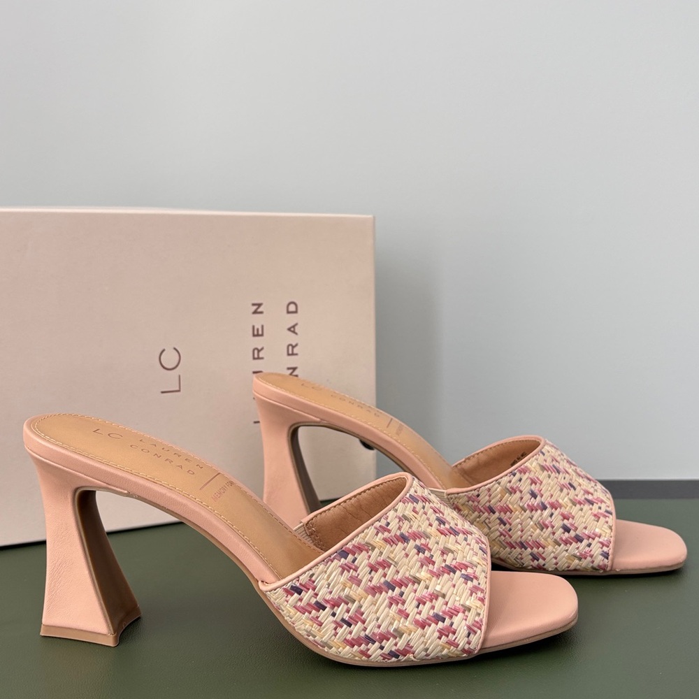 LC Lauren Conrad Women's Pink Woven Heeled Sandals